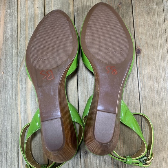 COACH Mackenzie Peep-Toe Wedges Green Gold Womens Size 6B Shoes - Picture 7 of 9